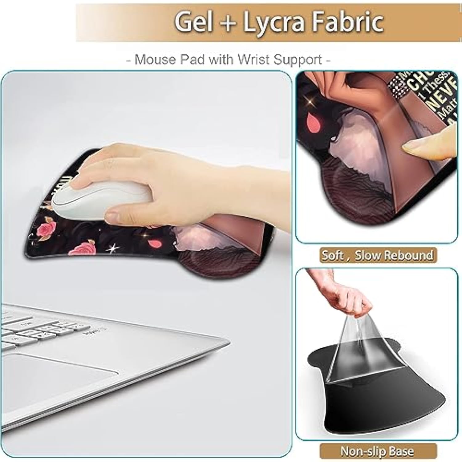 Keyboard Wrist Rest And Mouse Pad Wrist Support Set, Ergonomic Gel Mouse Pad Wrist Rest With Non-Slip Base For Home Office Desk Pad, African American Women Black Girl Black Gaming Mouse Mat