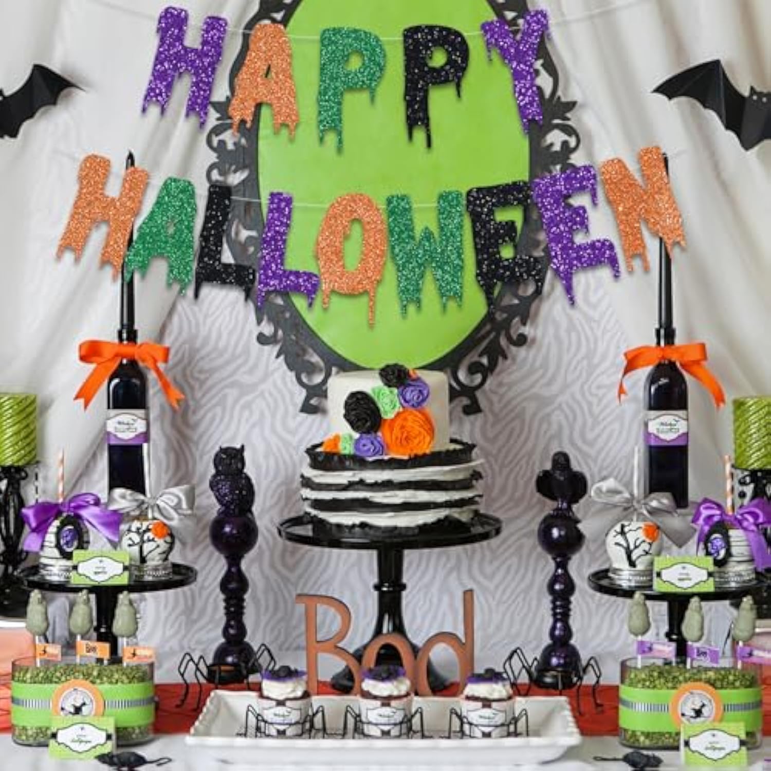 Halloween Glitter Banner: "Happy Halloween" Garland Party Decoration