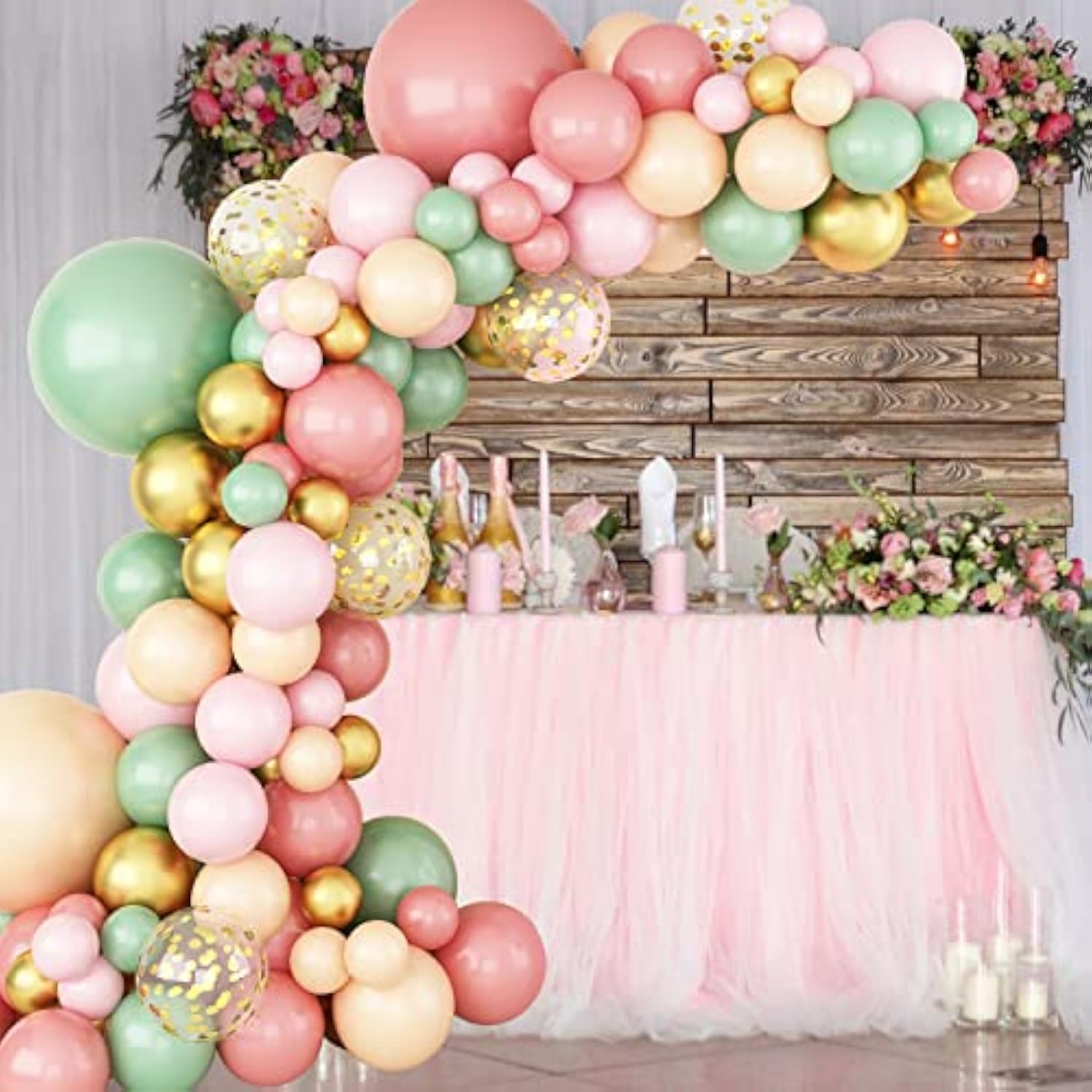 Sage Green Pink Balloon Garland Arch Kit, 116Pcs Retro Pink Apricot Me