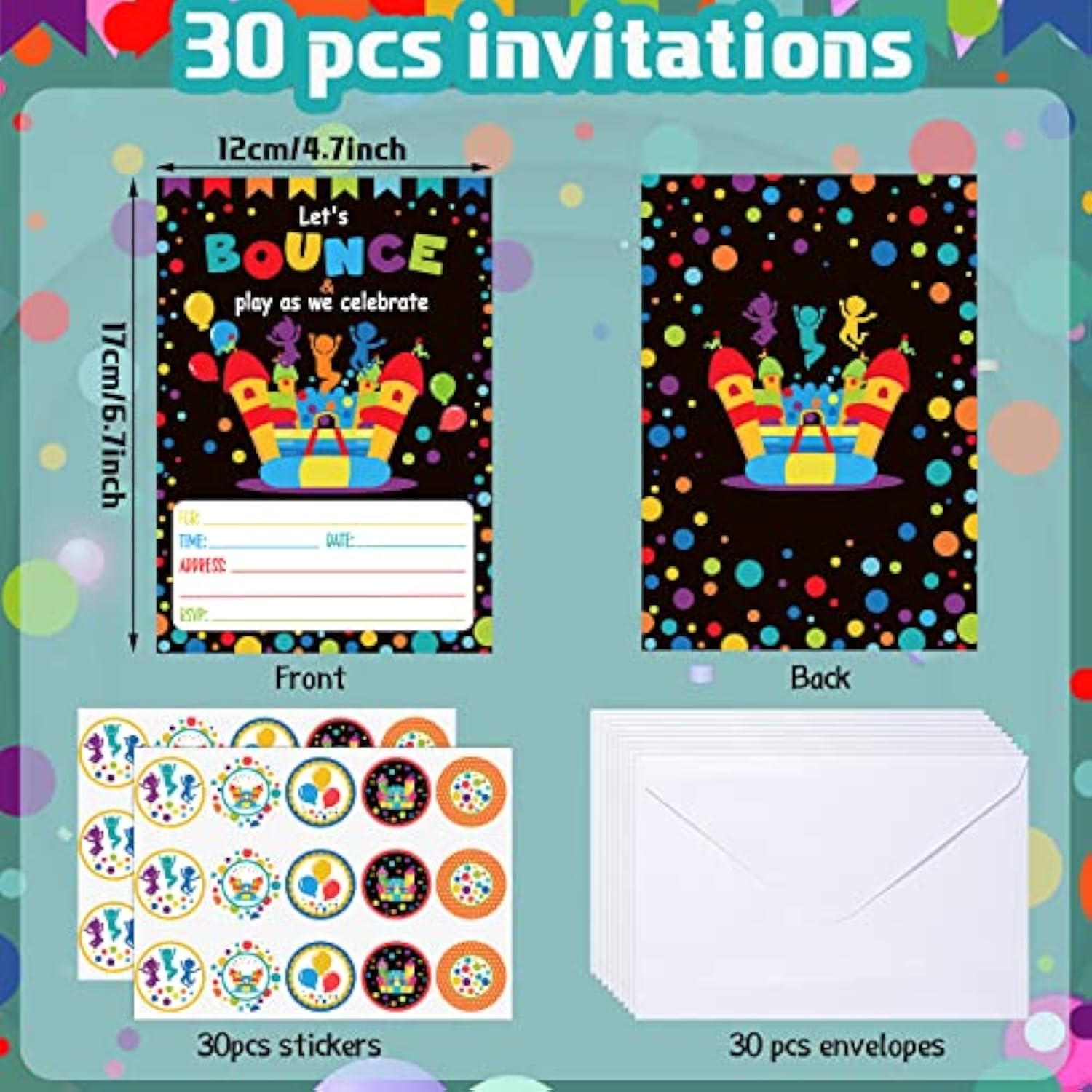 30 Pack Bounce House Or Jumping Party Invitations Trampoline Birthday Invite Cards With 30 Envelopes 30 Stickers Bounce And Play Party Decorations Supplies For Kids Boys Girls