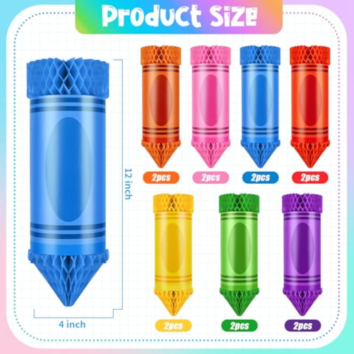 14 Pcs Back To School Hanging Decorations Crayon Hanging Honeycomb Tissue Paper Crayon Lanterns Ceiling Party Decorations For Classroom First Day Of School Party Supplies