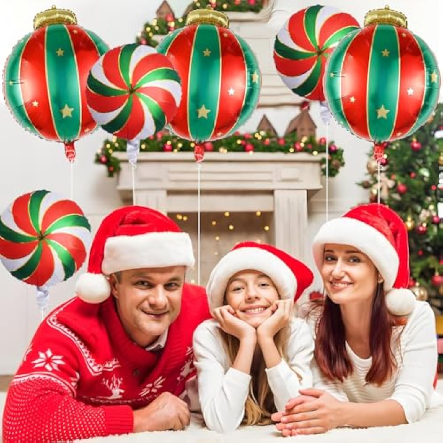 6Pcs Christmas Balloons - Round Candy Lollipop Foil Balloon, Hanging Balls Balloons For Christmas Decorations, New Year Candies Party Decor, Birthday Decorations For All Ages