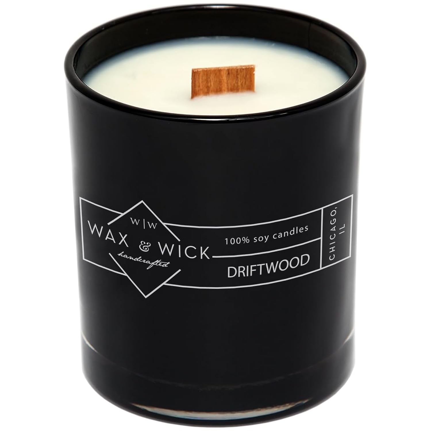 Wax And Wick 12Oz Scented Candle For Men, 100% Soy Wax, Double Wood Wick, Black Jar, Driftwood Scent, Long Lasting, Masculine Scents, Perfect For Home, Mancave, Bachelor Pad, Men'S Gift - Made In Usa