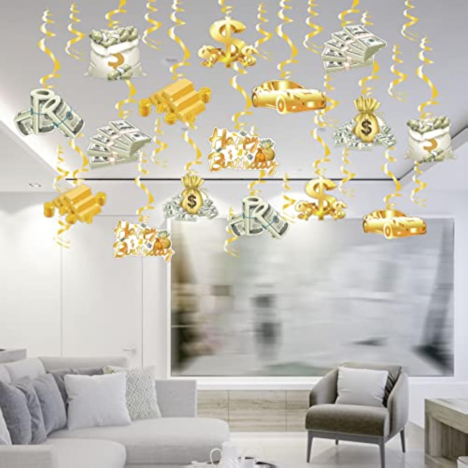 Money Party Decorations Big Bucks Balloons Gold Money Theme Hanging Swirls Dollar Bill Signs Currency Symbol Money Bag Happy Birthday Party Decorations For Adults Buchona Casino Gangster Party 31 Pcs
