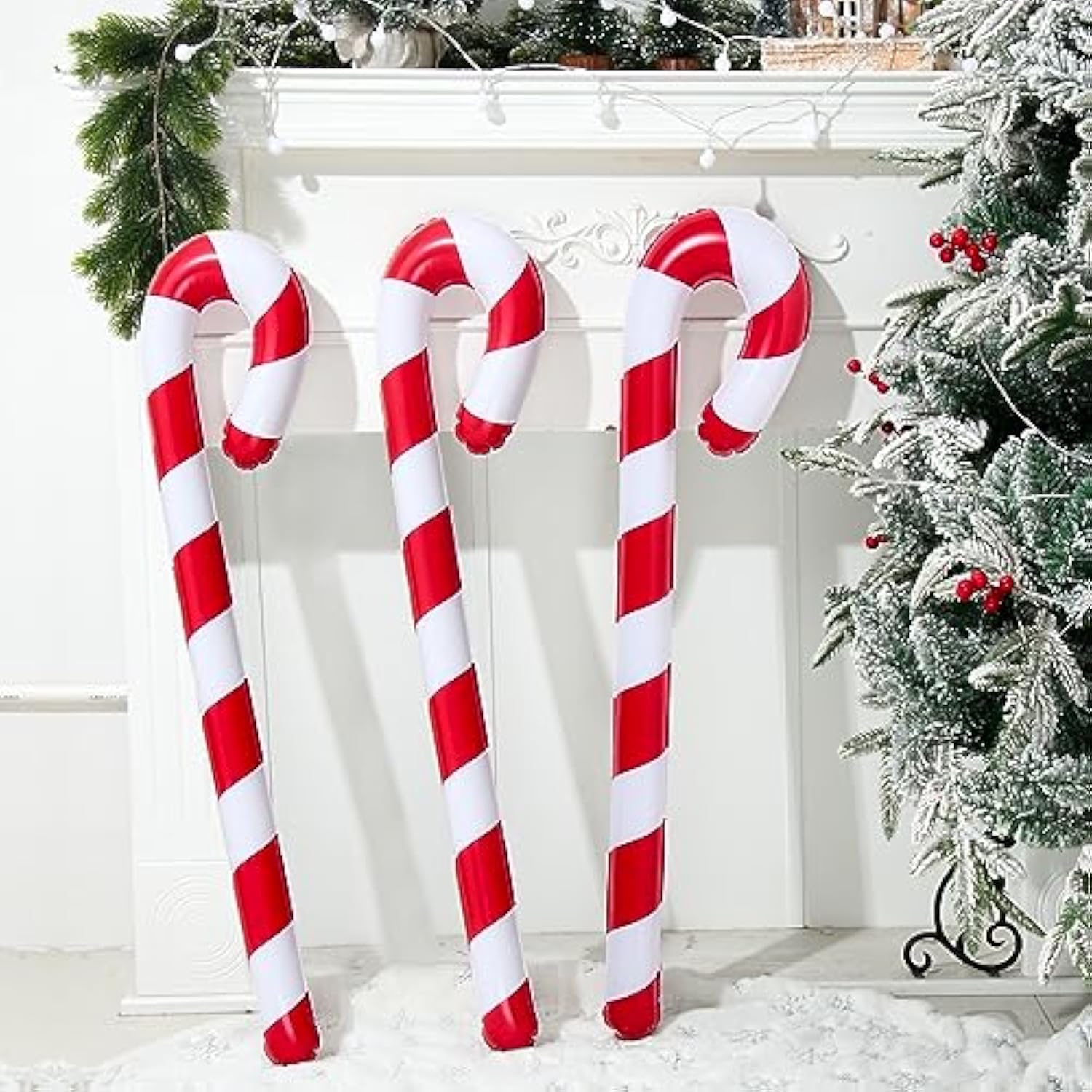 3Pcs 35 Inch Inflatable Christmas Candy Cane For Christmas Decorations, Indoor Outdoor Holiday Yard Xmas Decorations Gif