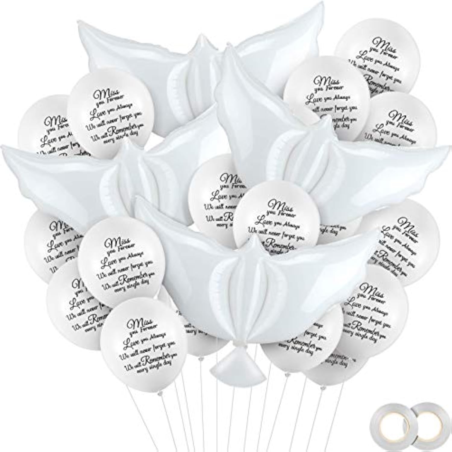 36 Pieces Memorial Balloons To Release In Sky Memory Peace Dove Balloons Helium For Funeral, Condolence, Funeral, Anniversary, Memorial Services(White)