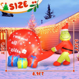 Christmas Green Big Monster Inflatable Decorations, 5.5Ft Lighted Up Christmas Outdoor Inflatable Decor Build-In 8 Led,