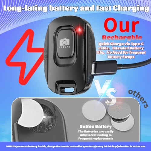 Bluetooth Camera Remote Shutter For Iphone And Android Smartphones, Rechargeable Wireless Phone Remote Control,Selfie Button For Photos And Videos, Charging Cable Included (2 Pack)