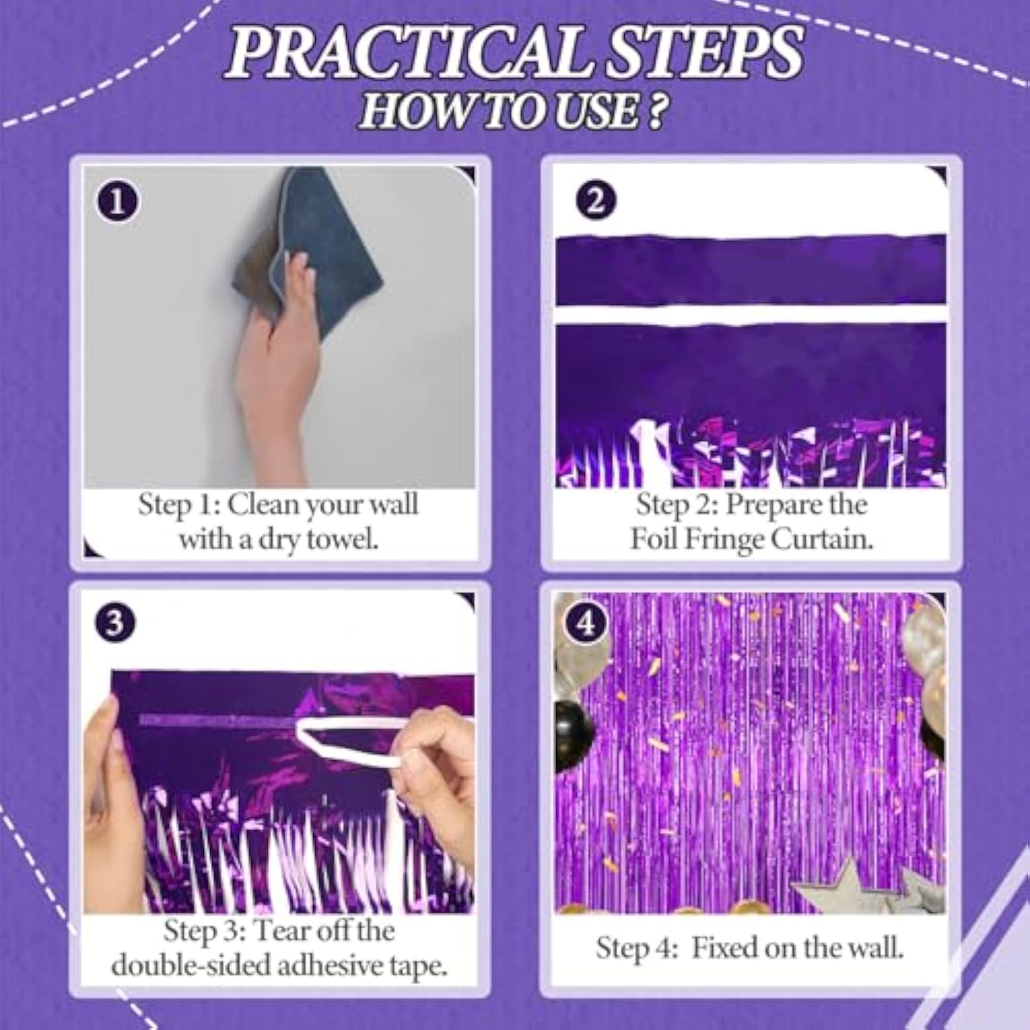 3-Pack Purple Foil Fringe Backdrop Curtains for Party & Photo Booth Décor