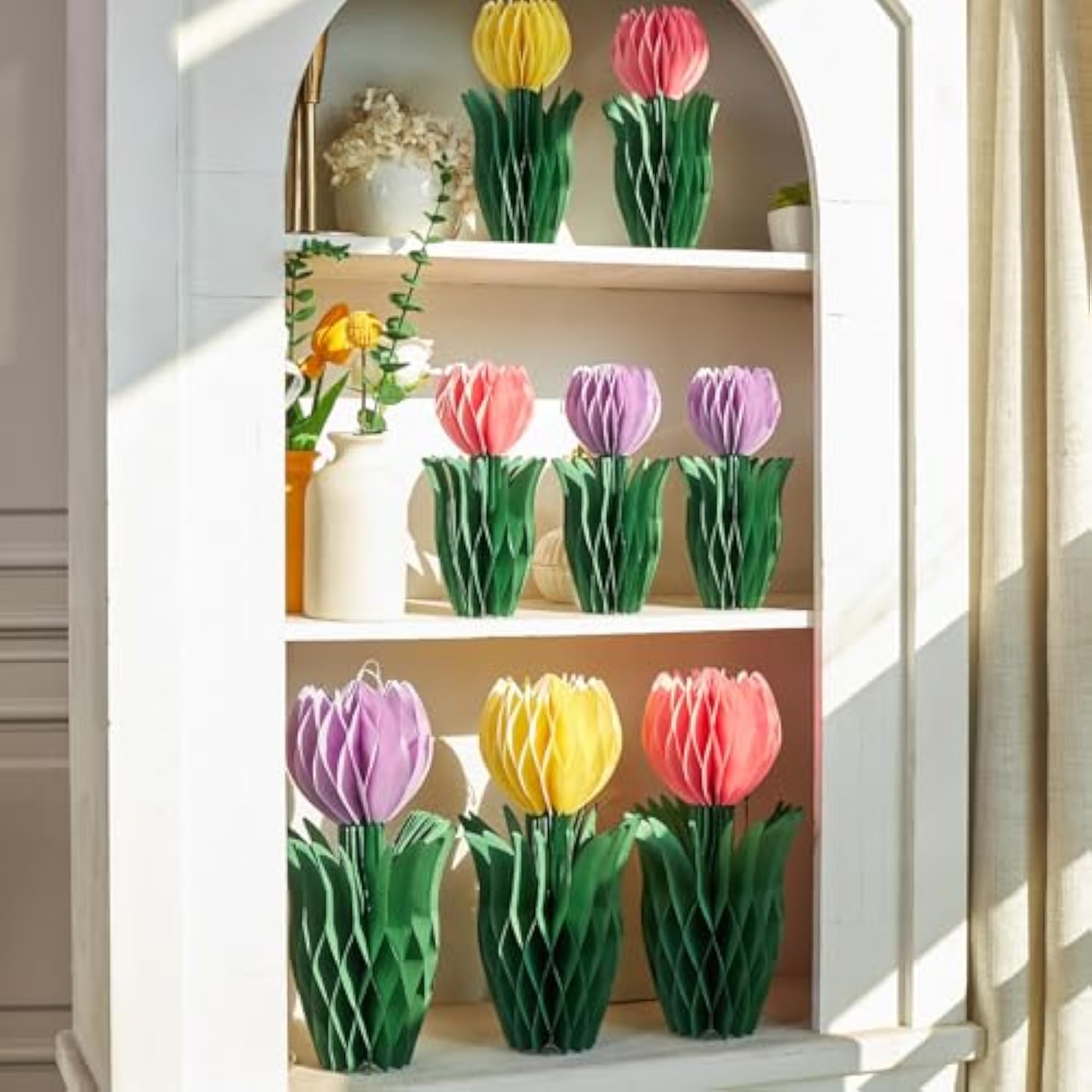 Tulip Paper Flower Centerpieces For Table Spring Party Decorations For Table Pastel Tulip Honeycomb Mothers Day Decoration, Floral Centerpieces For Easter Party Birthday Tea Party