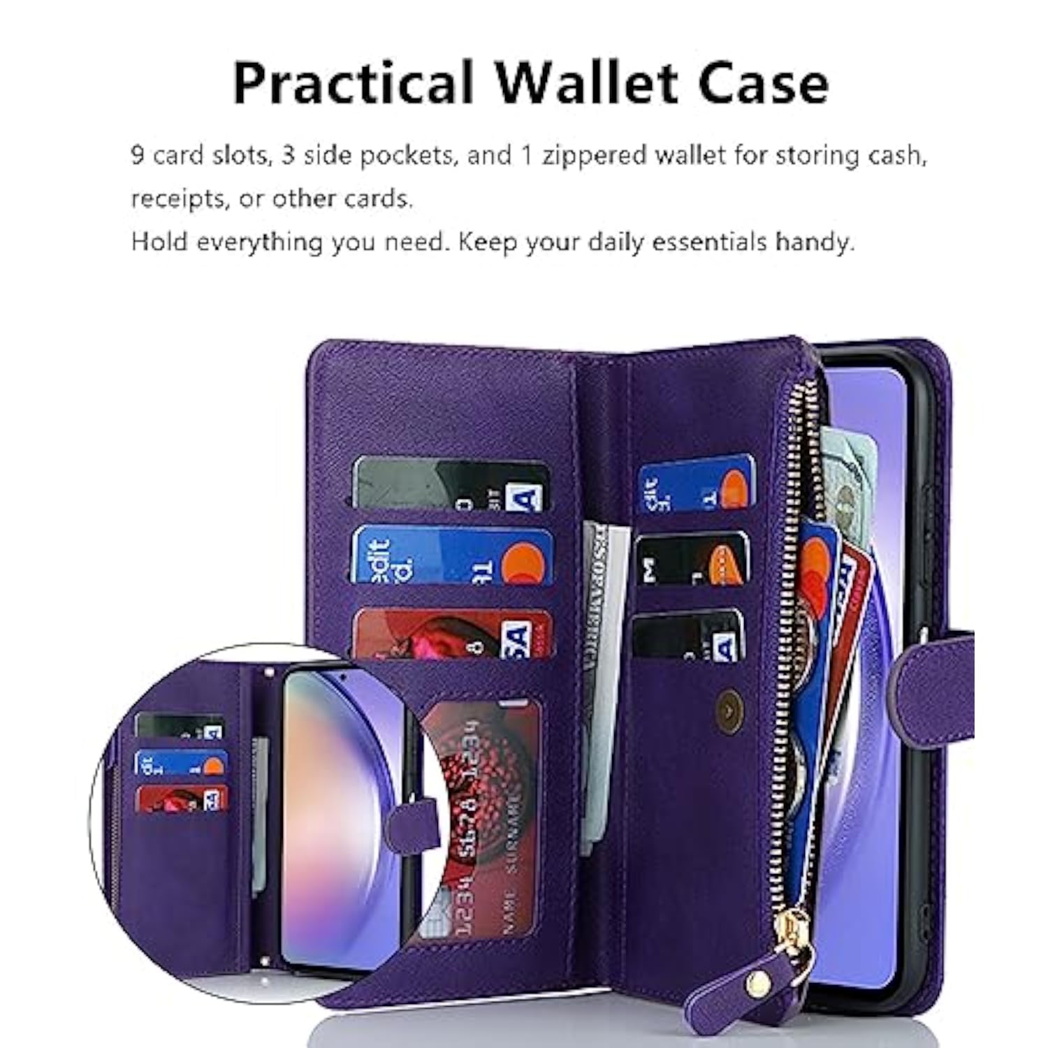 Samsung Galaxy A54 5G Premium PU Leather Wallet Case with Card Holder and Crossbody Strap