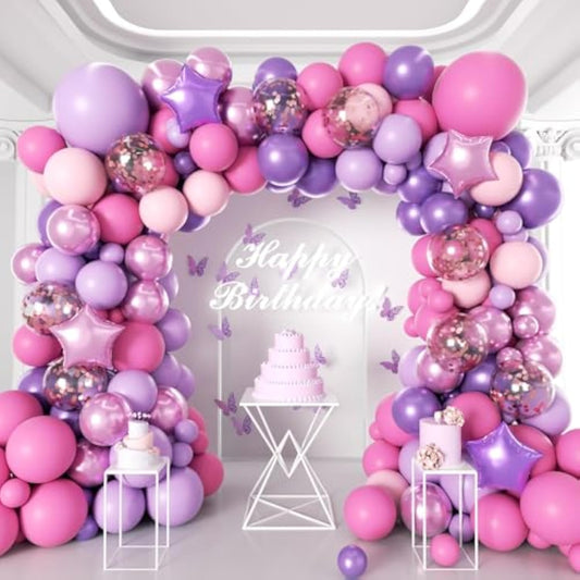 182Pcs Pink And Purple Balloon Garland Arch Kit - Butterfly Baby Shower Decorations Lavender Purple Dusty Pink Balloons For Women Birthday Bridal Shower Wedding Singer Party Decoration Supplies