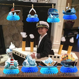 8 Pcs Nautical Birthday Party Decoration, Cruise Ship Theme Honeycomb Centerpieces 3D Double Sided Table Decorations, Ocean Ship Photo Booth Props for Ocean Cruise Liner Nautical Party Supplies