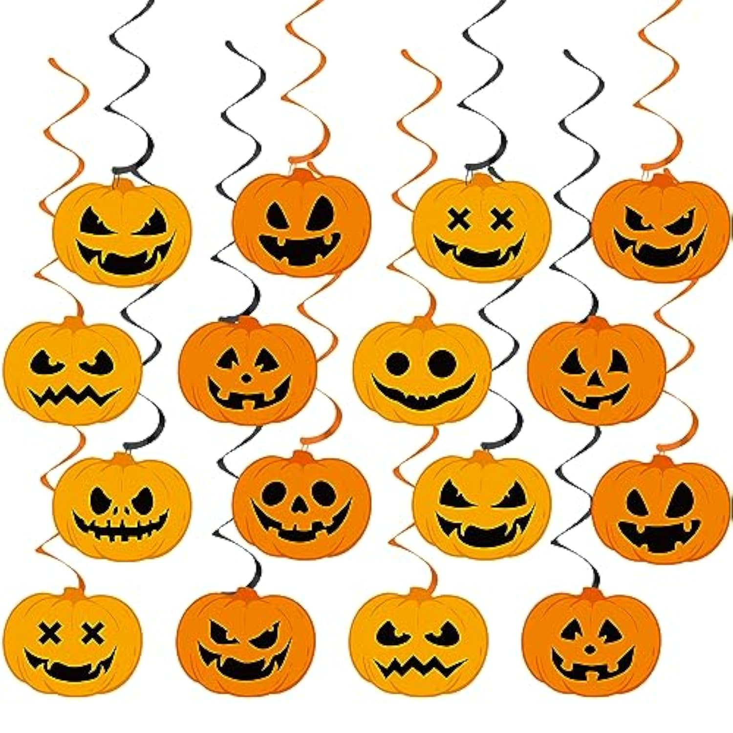 60PCS Halloween Pumpkin Party Swirls Decorations, Black & Orange Hanging Decor