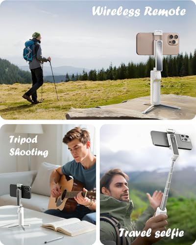 Aluminum Alloy Wireless Selfie Stick Tripod with Detachable Remote, Lightweight Extendable Phone Stand Compatible with 47" iPhone & Android