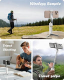 Aluminum Alloy Wireless Selfie Stick Tripod with Detachable Remote, Lightweight Extendable Phone Stand Compatible with 47" iPhone & Android