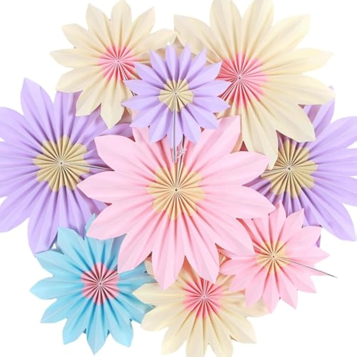 Pastel Paper Fans, Pastel Party Decorations For Classroom, Birthday, 9 Pcs Yellow, Pink And Purple Pastel Paper Flower Decorations For Baby Shower, Wall Decor