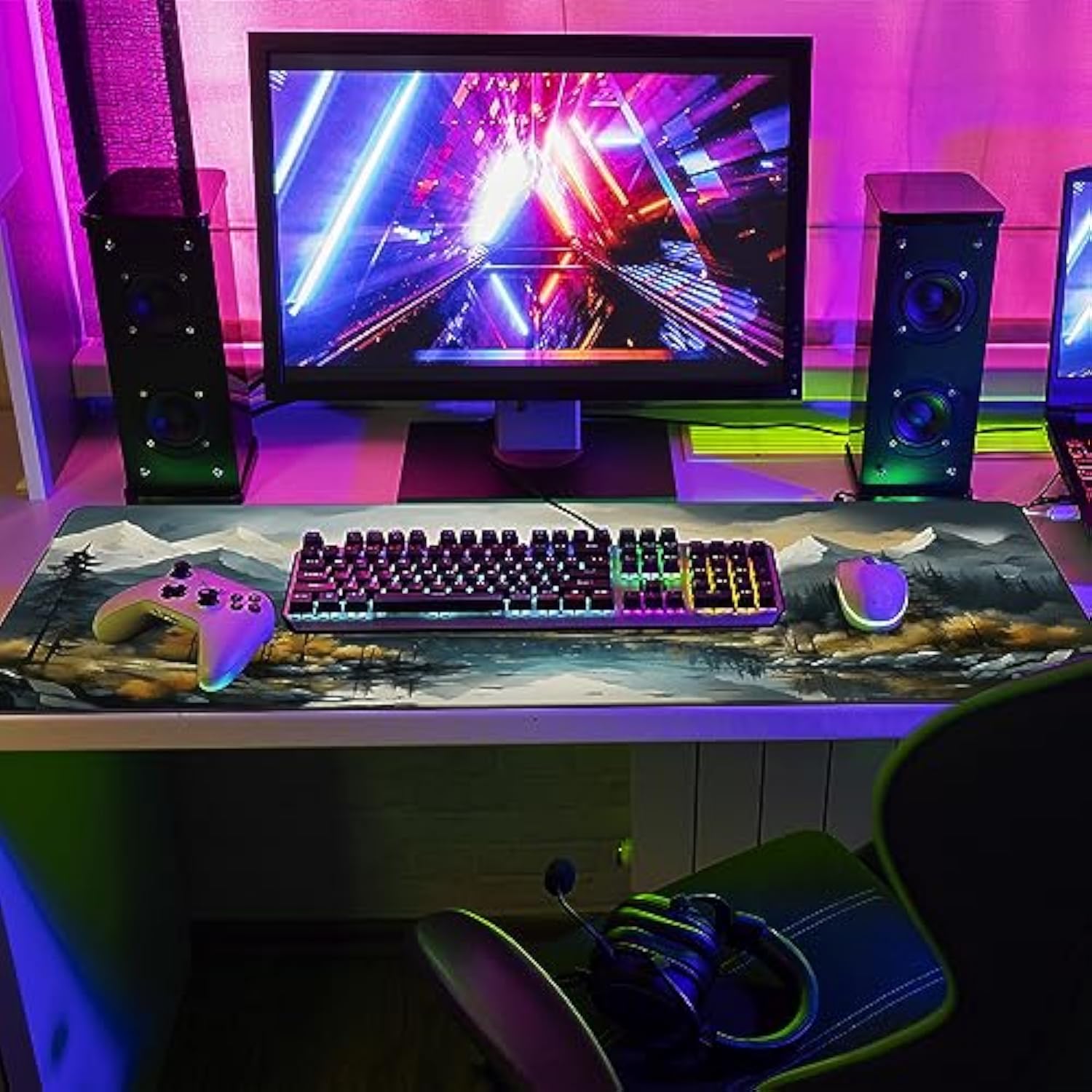 Xl Anime Mouse Pad, 35.4" X 15.7" Large Gaming Desk Keyboard Mat With Non-Slip Rubber Base, Full Desktop Mouse Pad Desk Protector Mat For Home Office, Mountains & Forests