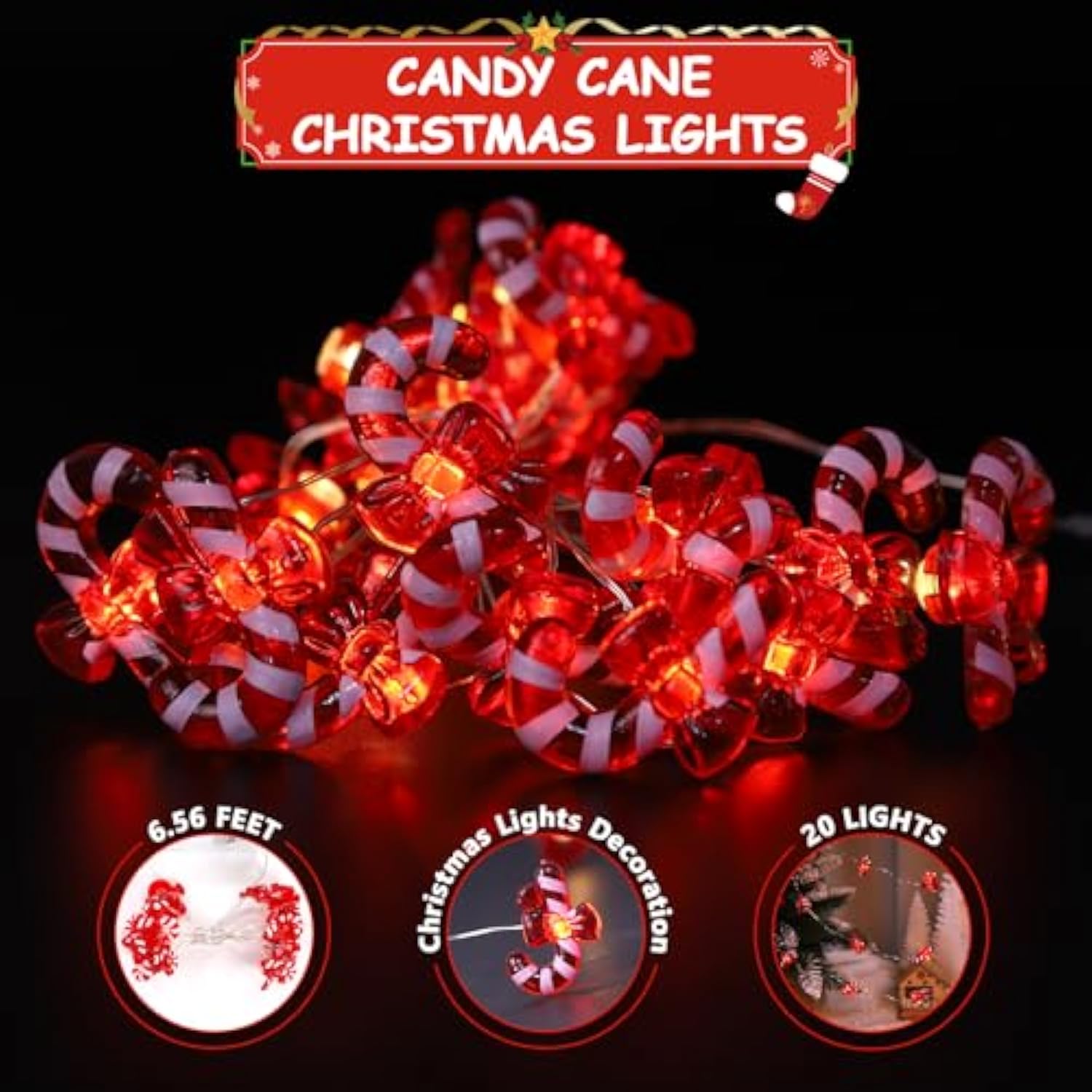 Candy Cane Led String Lights Warm Fairy Lights 6.56Ft 20Led Christmas Lights Decoration For Indoor Outdoor Winter Party