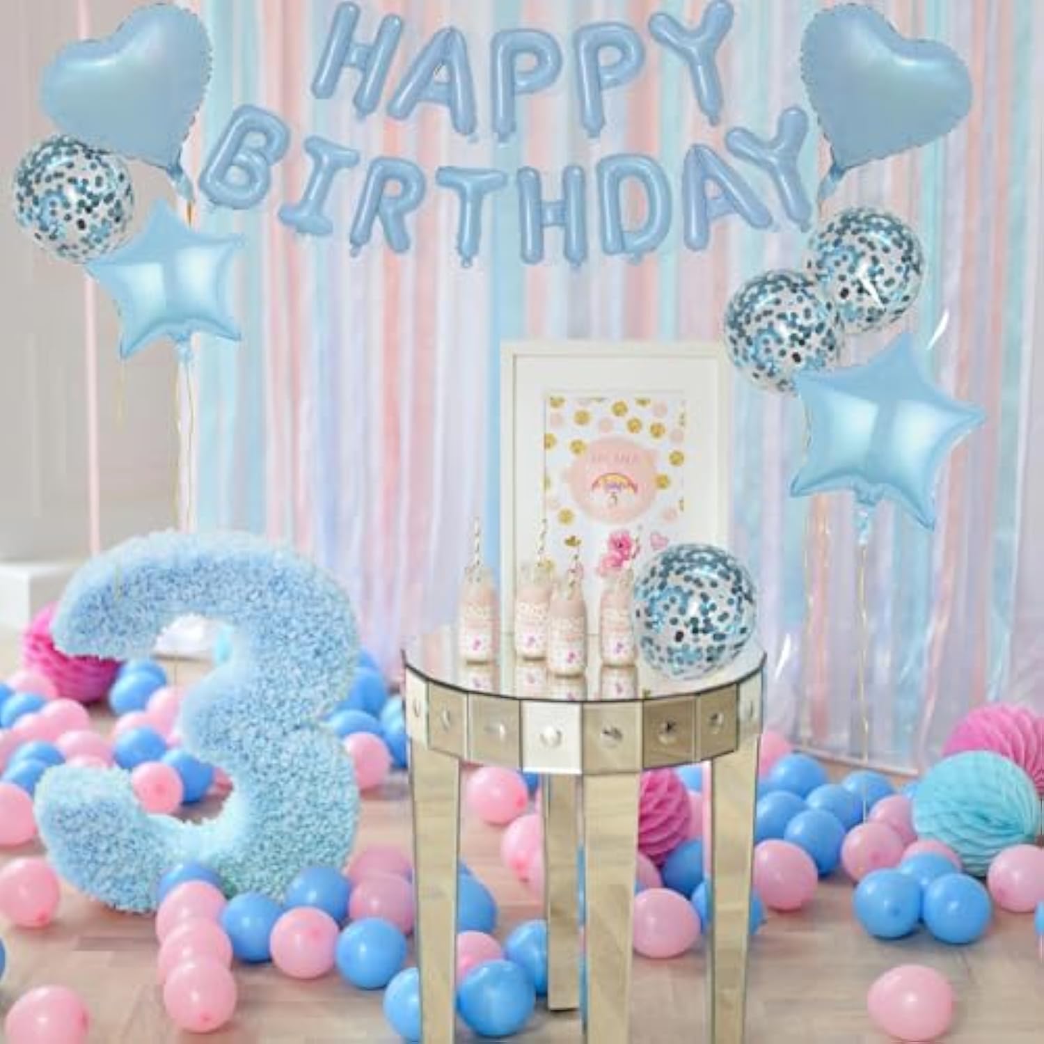 27pcs Light Blue Birthday Decorations Set – 3D Letter Banner & Foil Balloons