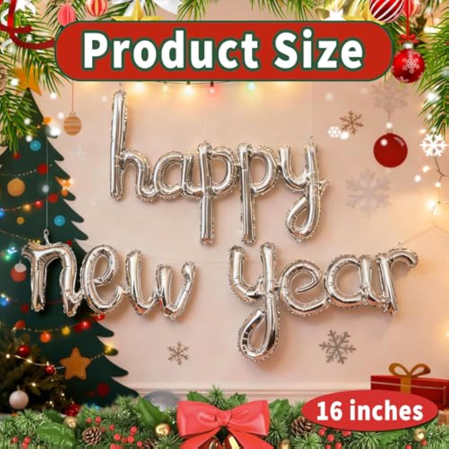 Sliver Happy New Year Balloons 2026, New Years Eve Balloons, Nye Decorations 2026, Foil Party Balloon Eve Decorations Supplies