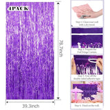 4 Pack Purple Streamers Backdrop Shiny Tinsel Foil Fringe Curtain Metallic Party Decorations Purple Backdrop Door Streamers Birthday Wedding Christmas New Year Graduation Halloween Bachelorette Decor