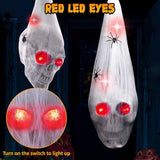 Halloween Decorations Outdoor Indoor 2PCS Hanging Skull with Light up Eyes Spider Web Scary Haunted House Decor Halloween Party Decor Graveyard Decoration