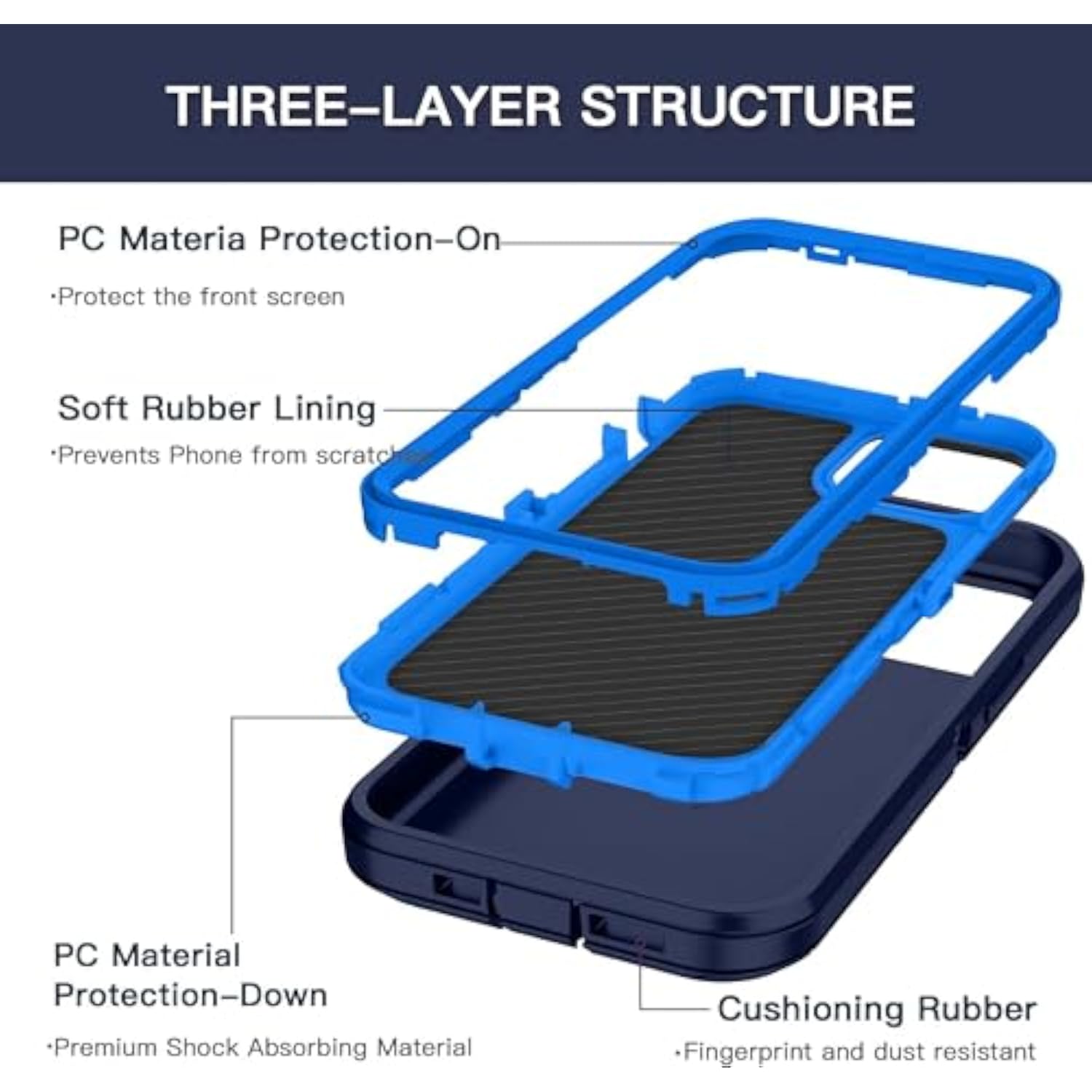 Navy Rugged Case for iPhone 14 Plus and iPhone 15 Plus 6.7 Inch Heavy Duty Dual-Layer Shockproof Dust and Drop Proof Cover