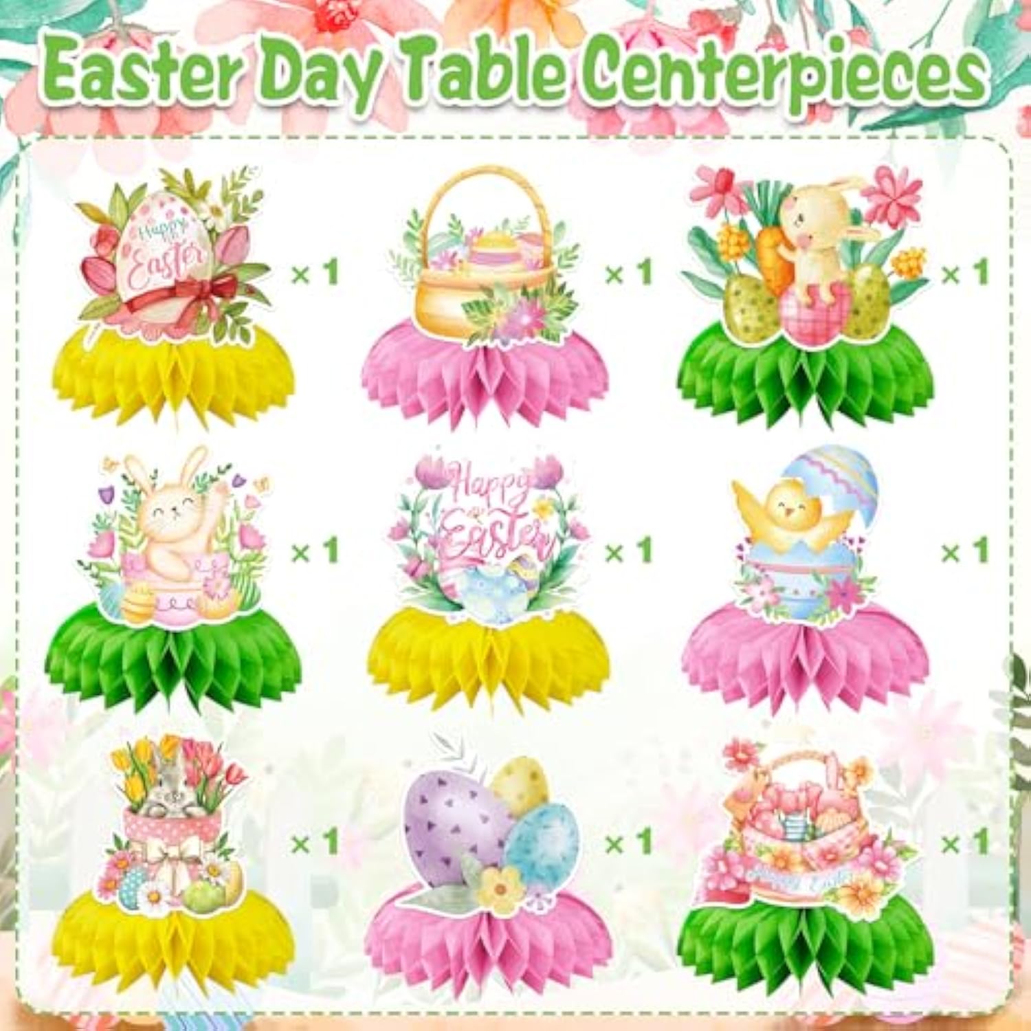 Easter Decorations, 9Pcs Easter Day Honeycomb Centerpieces, Egg Bunny Table Topper Decors For Kids Girls Spring Easter Baby Shower Birthday Rabbits Theme Party Supplies