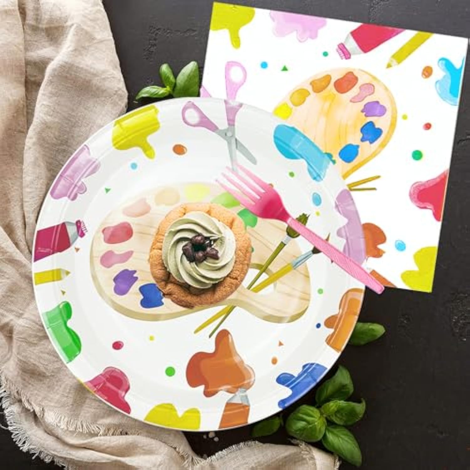 Art Paint Party Supplies Tableware - Paint Art Party Decorations Dinnerware, Plates, Napkins, Cups, Cutlery, Art Painting Themed Party Supplies For Birthday Baby Shower | Serves 24