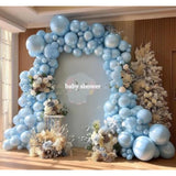 Pearl Blue Balloons Double Stuffed Baby Light Blue Balloon Garland Different Sizes 18/12/5In Thick Latex Pastel Balloon Arch For Birthday Baby Bridal Shower Wedding Snowflake Frozen Party Decorations