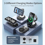 3 In 1 Magnetic Wireless Charging Station For Apple Devices, Fast Foldable Travel Mag-Safe Charger Stand With Night Light For Iphone 16 15 14 13 12 Series, Apple Watch/Airpods Pro