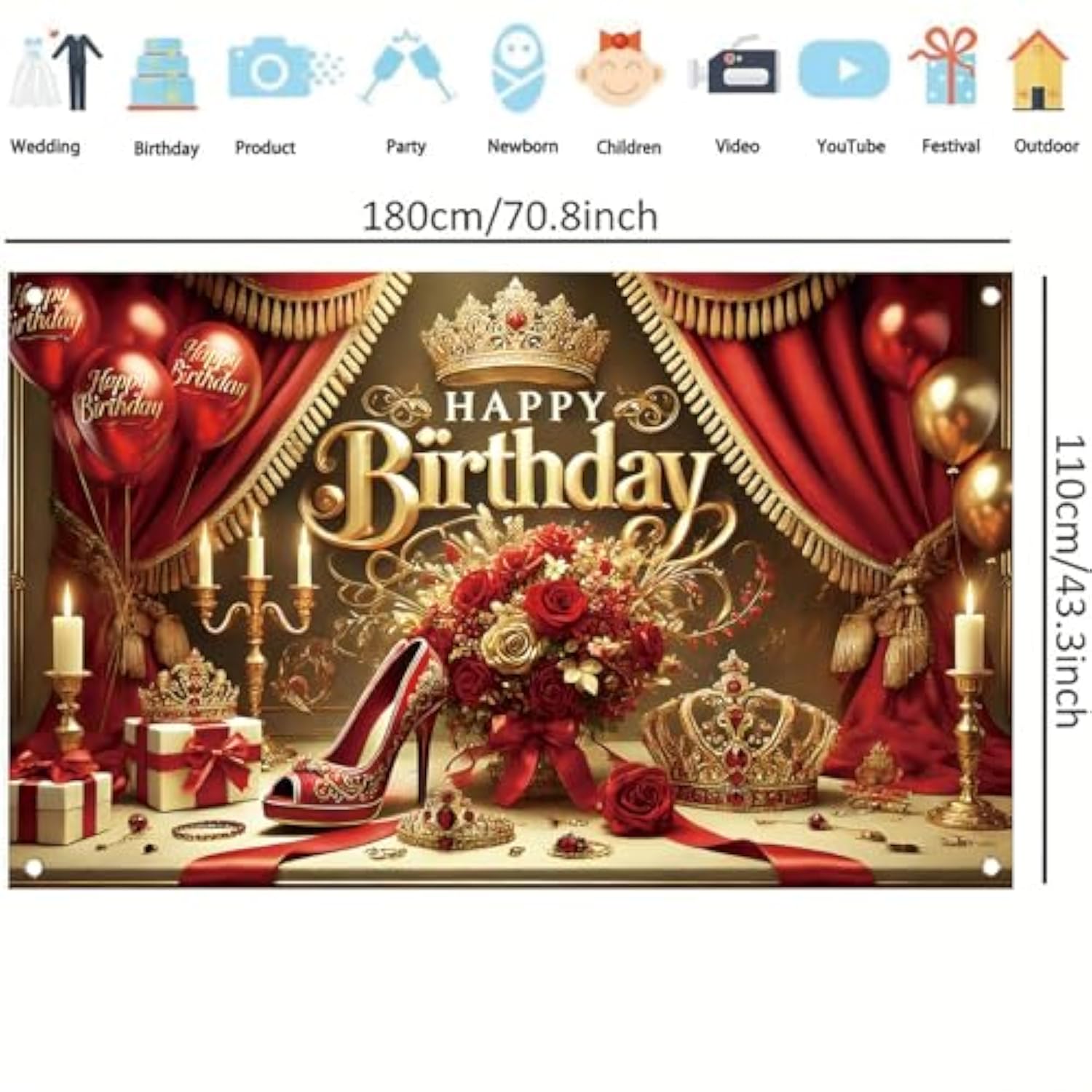 Red High Heel Birthday Backdrop for Women, 71x43in, Durable Polyester Fabric Party Decor