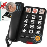 Extra-Loud (110Db) Landline Phone For Seniors & Hearing Impaired - Hearing Aid Compatible, Large Button Corded Phone With 3 Photo Speed Dial, Speakerphone,Easy For Alzheimers Visually Impaired - Black