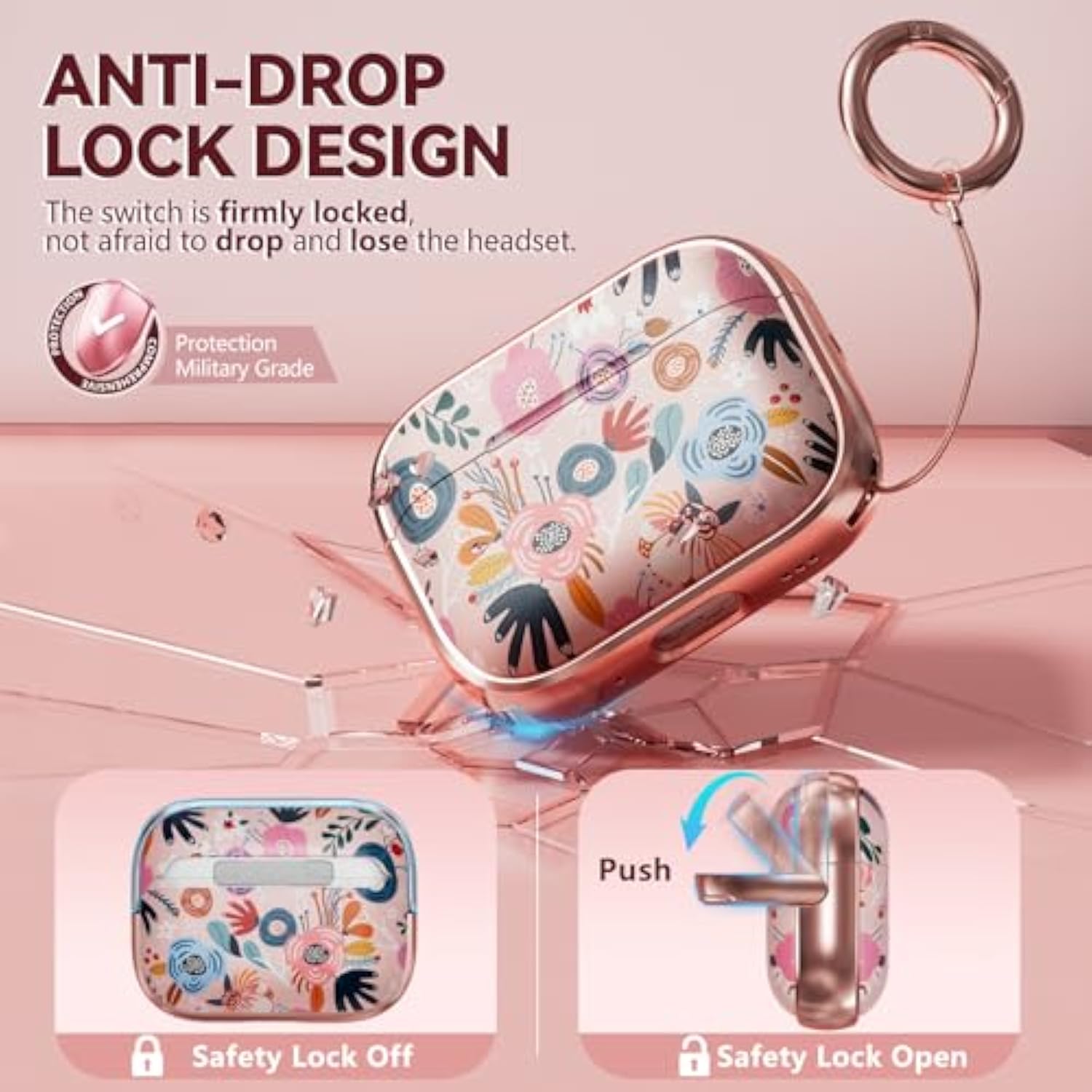 For Airpods Pro 2Nd Generation Case Cover With Lock, Flowers Cute Airpod Pro 2 Case Hard Ipod Pro Cases For Women Girls With Cleaner Kit For Airpod Pro Cases (2023 Usb-C /2022/2019) - Pink