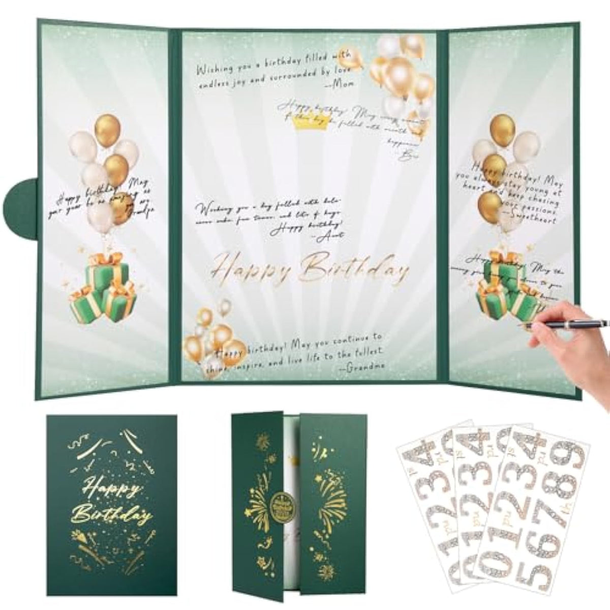 Green Gold Birthday Party Decorations,18" X 12" Creative Birthday Decorations Guest Sign In Book Alternative, For Men And Women Of All Ages, Happy Birthday Party Supplies