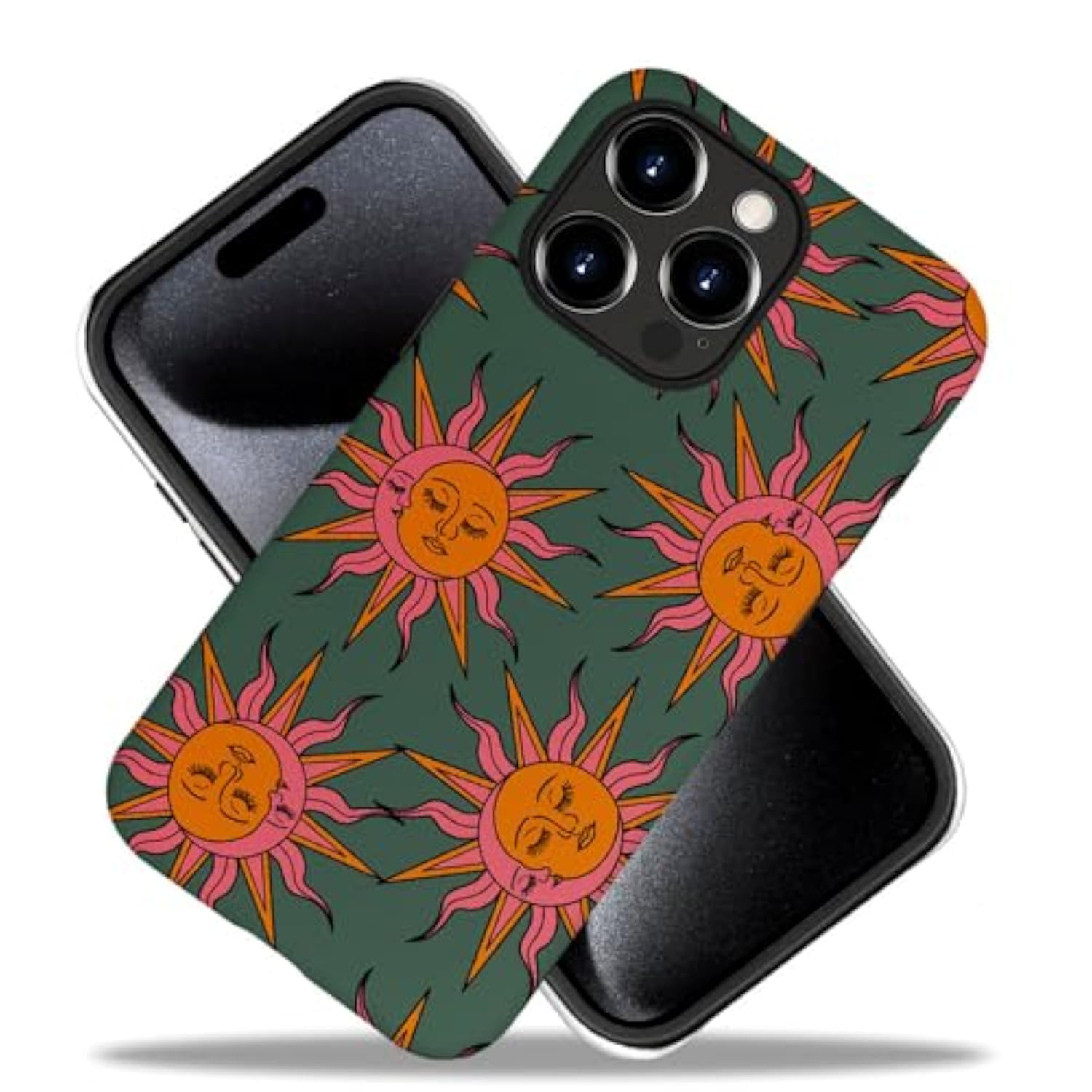 Case Compatible With For Iphone 16 Pro,Pink Orange Sun Moon Faces Phone Case For Iphone 16 Pro For Girl Women Boy Men