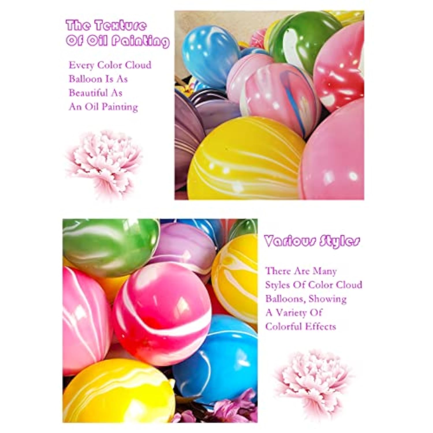 50PCS Rainbow Tie Dye Balloons – 12" Swirl Latex Balloons for Birthday, Candyland & Hippie Party