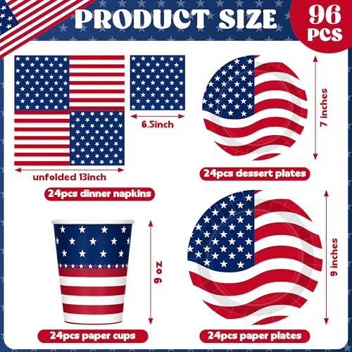 96Pcs 4th of July Plates and Napkins Sets, Paper Independence Day Decor