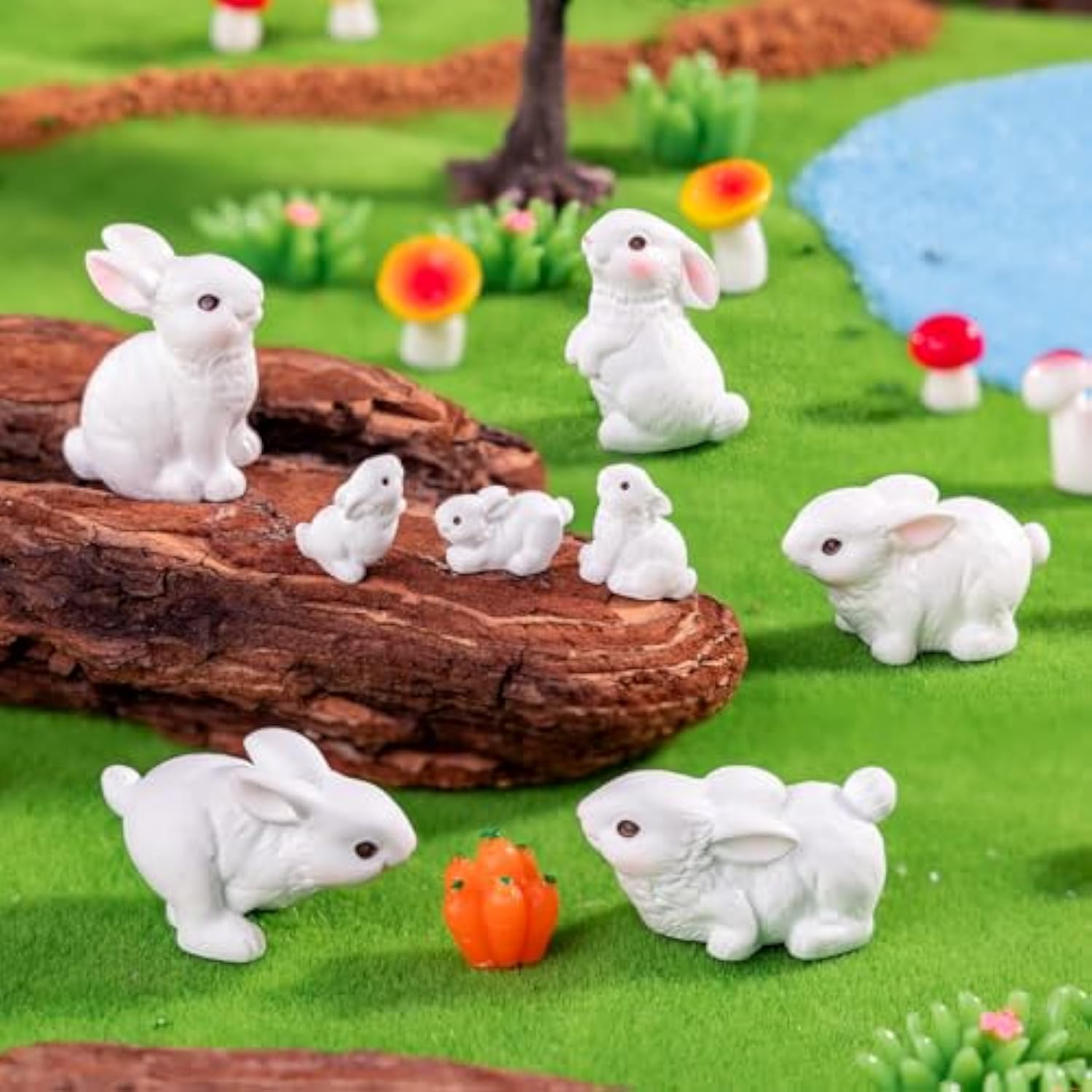 15Pcs Mini Rabbit Animal Figures Toy Easter Egg Cake Toppers, Miniature Rabbit Figurines Fairy Garden Moss Landscape Diy Terrarium Crafts Ornament, Cake Decoration Christmas Birthday Gift