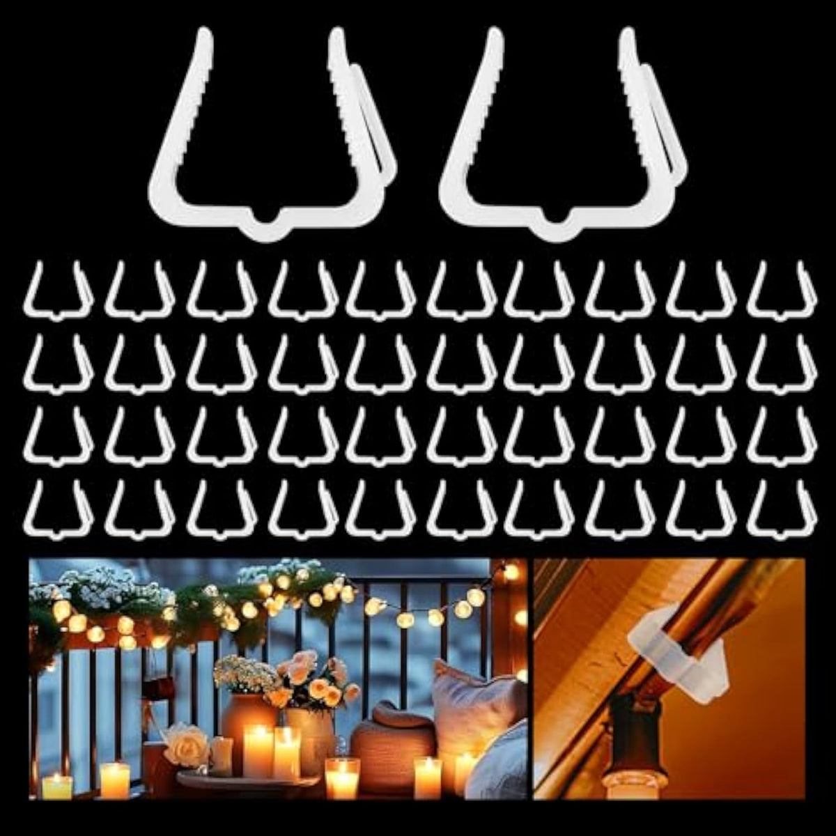 50 Pcs Christmas Light Clips Hooks, 1 5/8 Inch Fascia Boards Clips Plastic Gutter Light Clips Hangers For Outside Roof Gutter Fence Eave, White