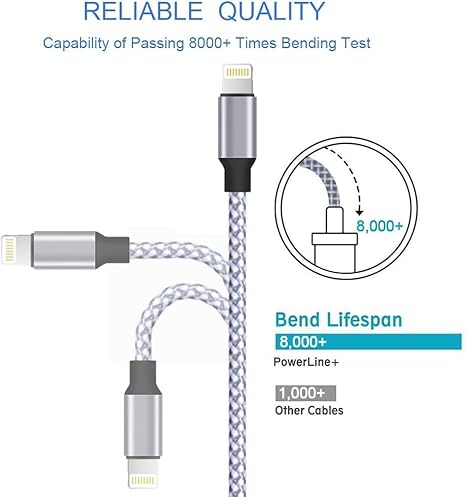 3 Pack Apple MFi Certified Lightning Charging Cable 6FT Nylon Braided Fast Charger for iPhone 14 13 12 11 iPad