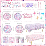 Butterfly Birthday Decorations, Girls Birthday Supplies - Plates, Napkins, Cups, Cutlery, Cake & Cupcake Toppers, Banner, Hanging Swirls, Tablecloth, Balloons For Butterfly Party Decorations, Serve 20