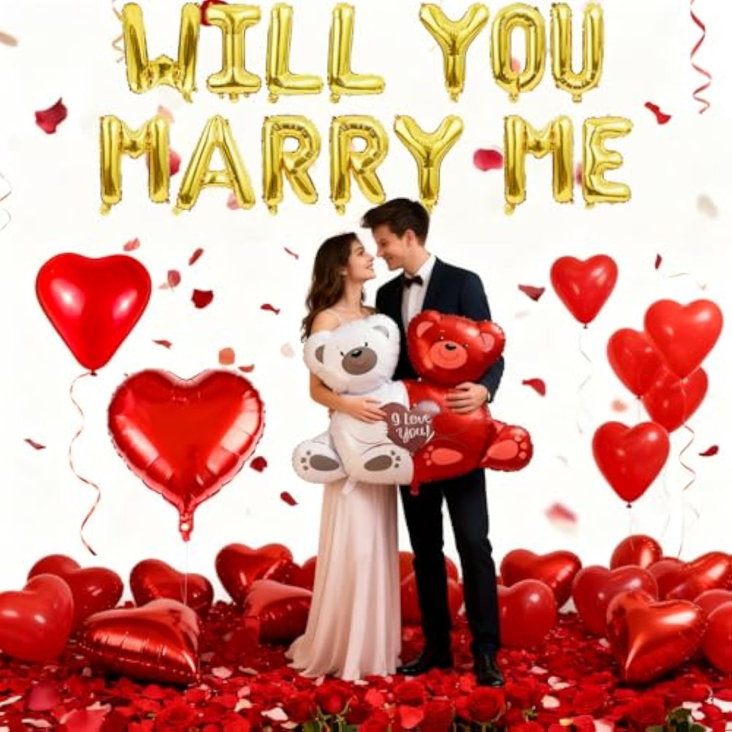 Will You Marry Me Balloons, Will You Marry Me Decorations Set With 1000 Red Rose, Will You Marry Me Sign I Love You Heart Shaped Balloons Kit For Valentines Day Wedding Proposal Anniversary