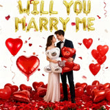Will You Marry Me Balloons, Will You Marry Me Decorations Set With 1000 Red Rose, Will You Marry Me Sign I Love You Heart Shaped Balloons Kit For Valentines Day Wedding Proposal Anniversary