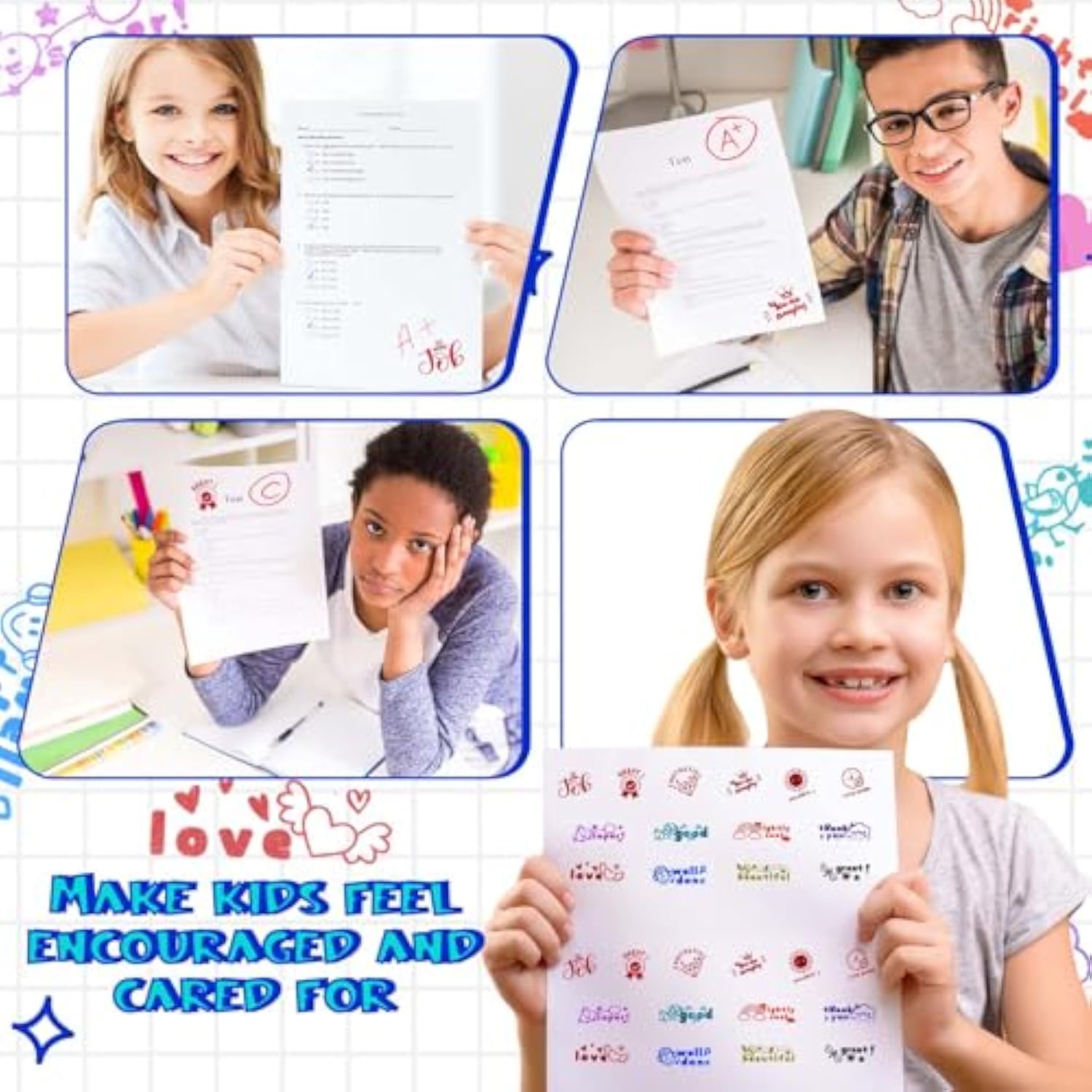 14 Pcs Teacher Stamps Set For Classroom Grading Self Inking Colorful Stamps For Teachers Motivational Messages Parent Signature Stamp School Supplies Christmas Gifts (Inspiration Style)