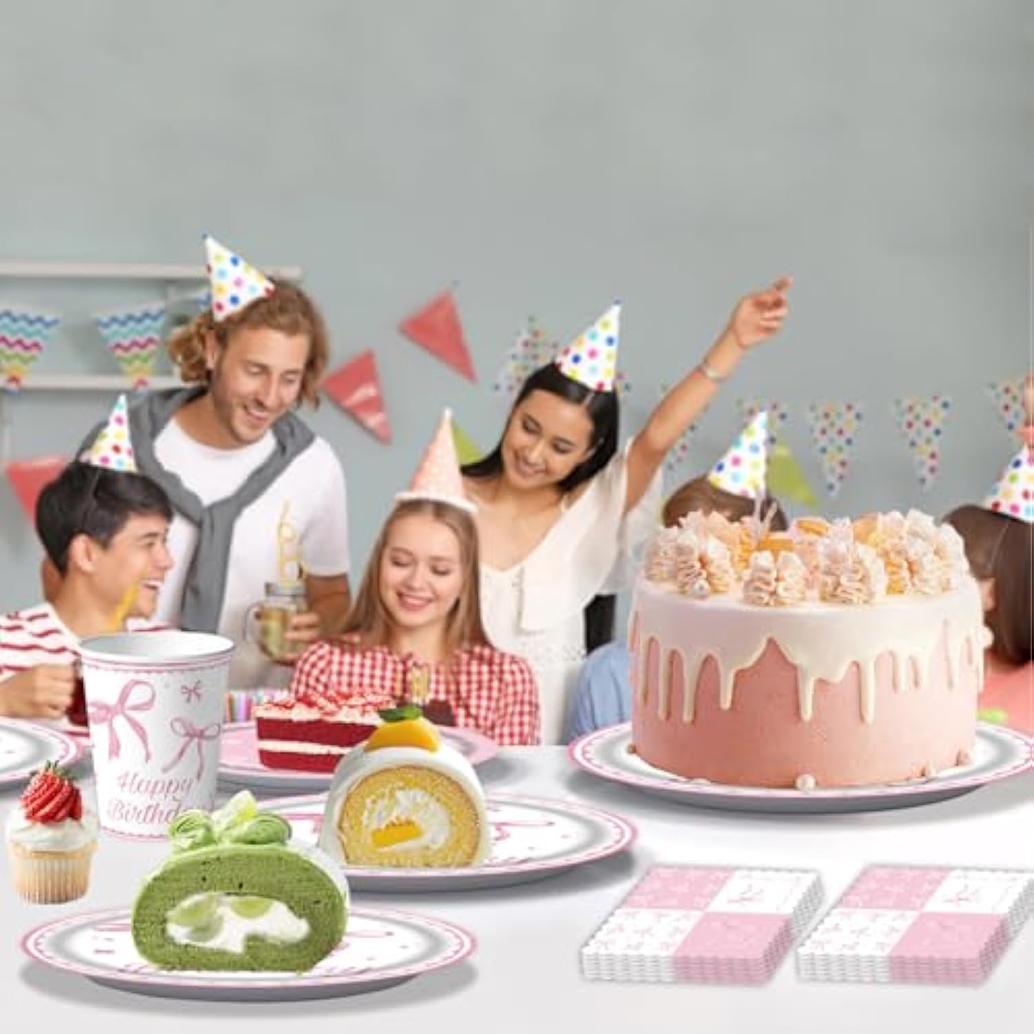 Pink Bow Party Supplies, Coquette Birthday Decorations With Bow Plates, Cups, Napkins, Tablecloth And Banner, Pink Birthday Decoration Serve 24, Bow Themed Tableware For Girls Bachelorette Party Decor