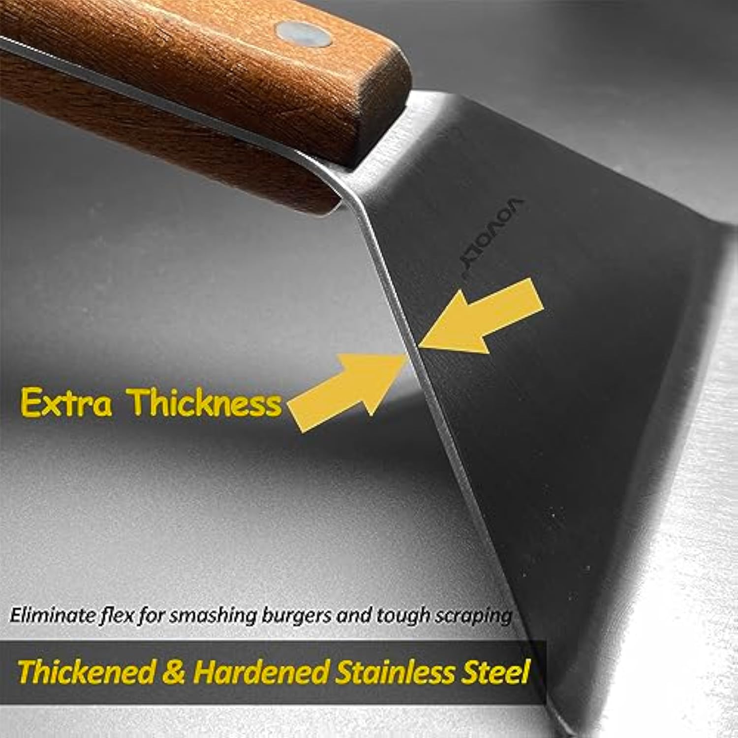 Extra Wide Spatula, Large Metal Spatula With Full Tang Wooden Handle & Beveled Edges For Skillets, Griddles & Grills, Pancake Flipper, Smash Burgers, 6 X 5-Inches