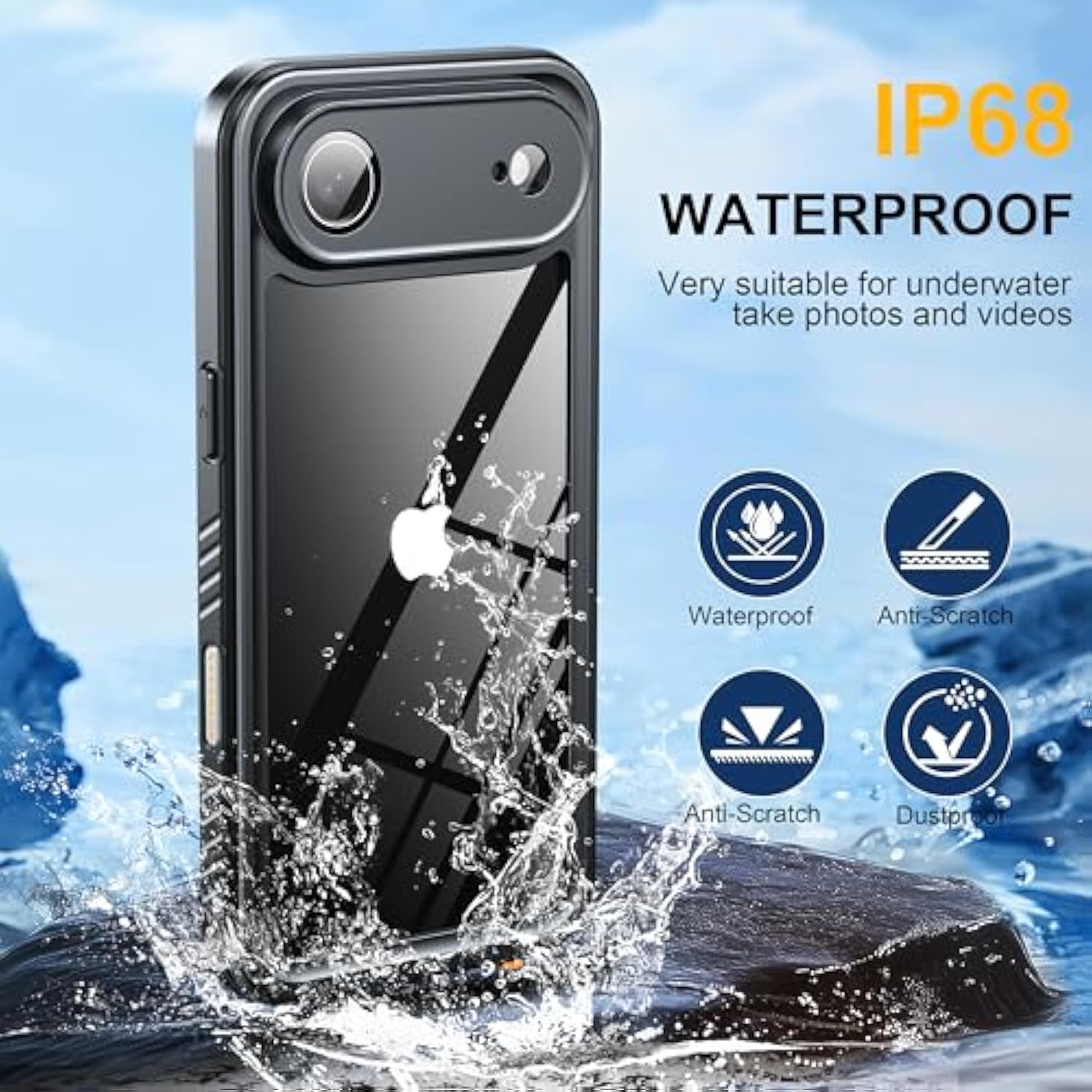 For Iphone 17 Air Case, Ip68 Waterproof Shockproof Case, [Built-In Screen Protector] - 12 Ft Military Dropproof - Full Body Heavy Duty Rugged Phone Cover 6.5 Inches - Black/Clear