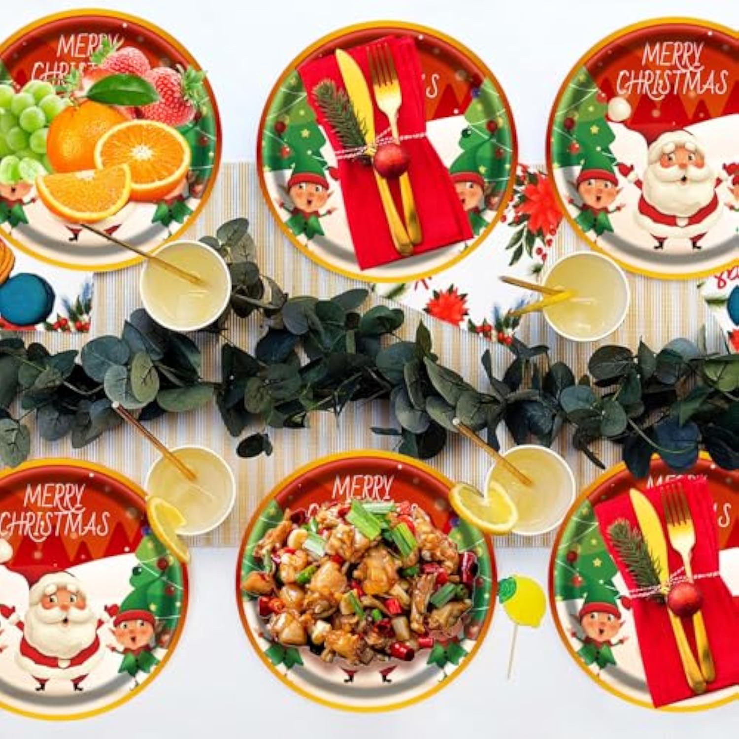 50Pcs Christmas Paper Plates, 7 Inch Dessert Plates With Merry Christmas Letters, Party Decoration Supplies